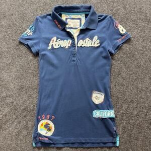 Aeropostale Polo Shirt Womens Medium California 87 Patch Graphic Embroidered